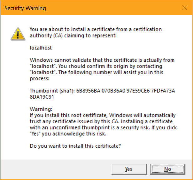 You want to trust this local cert?