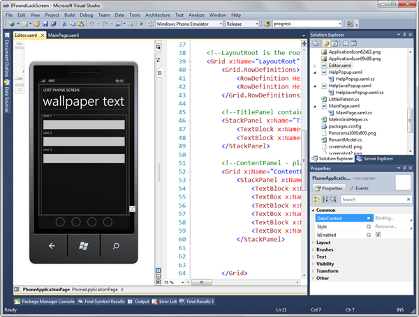 Visual Studio and LostPhoneScreen