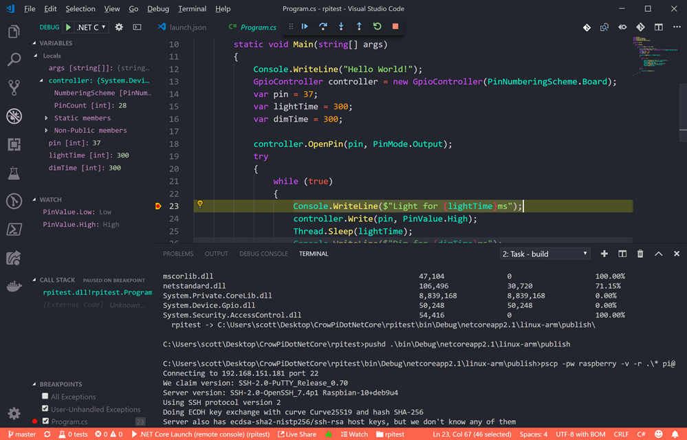 Remote debugging with VS Code on Windows to a Raspberry Pi using .NET Core