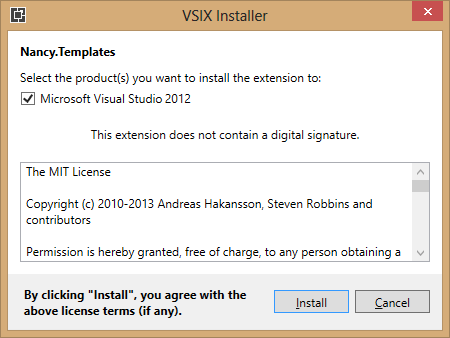 Installing NancyFX into Visual Studio