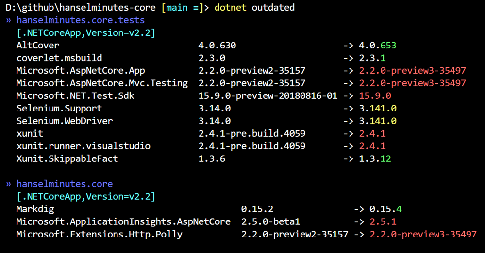 dotnet outdated says there's a few packages I need to update