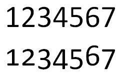 1234567 first aligned to the top, then along a baseline. Note the smaller "2"