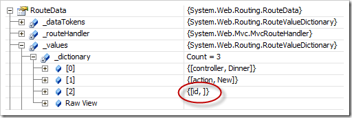 Debuger showing the RouteData object