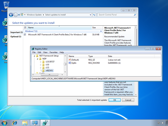 The .NET Framework 4 Client Profile Beta 2 being offered in Windows Update