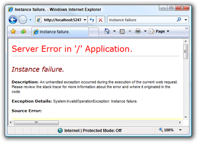 Instance failure. - Windows Internet Explorer