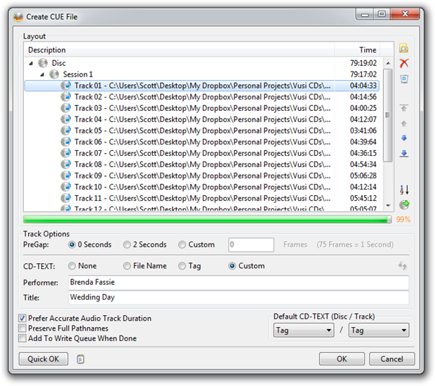 Create CUE File for CD-Text in ImgBurn