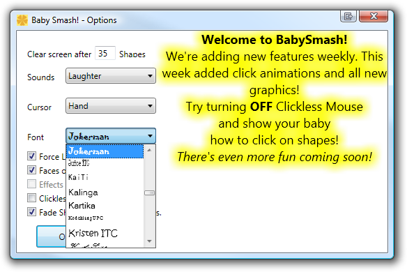 Baby Smash! - Options