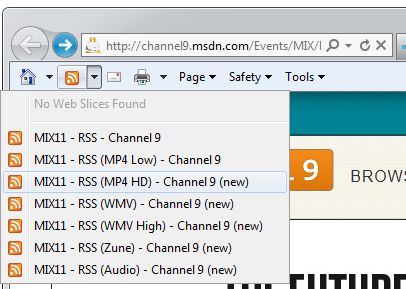 Hey, the Mix Site has RSS feeds in its Meta Tags!