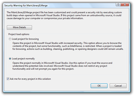 Security Warning for MainLibraryILMerge