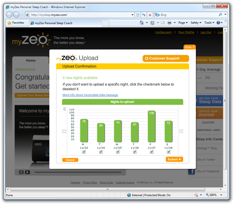 myZeo Personal Sleep Coach - Windows Internet Explorer