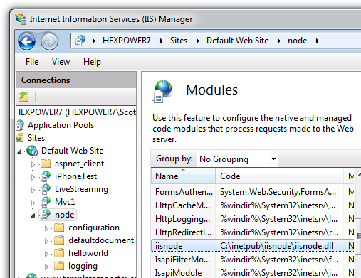 iisnode registering node.js in IIS management