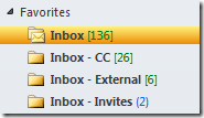 Inbox, Inbox-CC. Inbox-External, Inbox-Invites