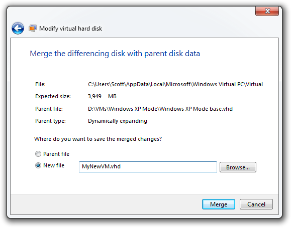 Modify virtual hard disk