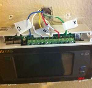 Installing the Filtrete Thermostat, wires exposed