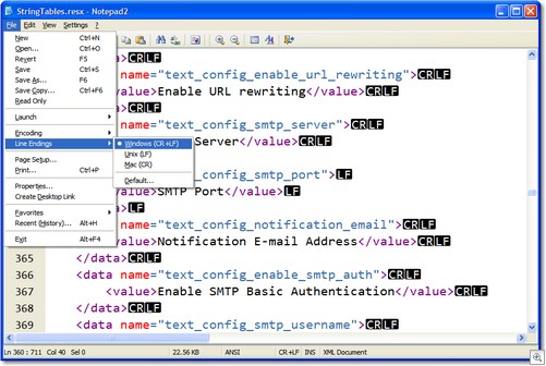 Bad newlines in Notepad2
