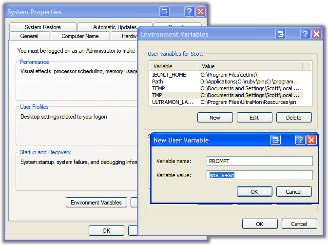 A screenshot of the System Properties Dialogs