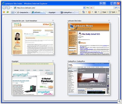 IE7 with four sites open, tiled